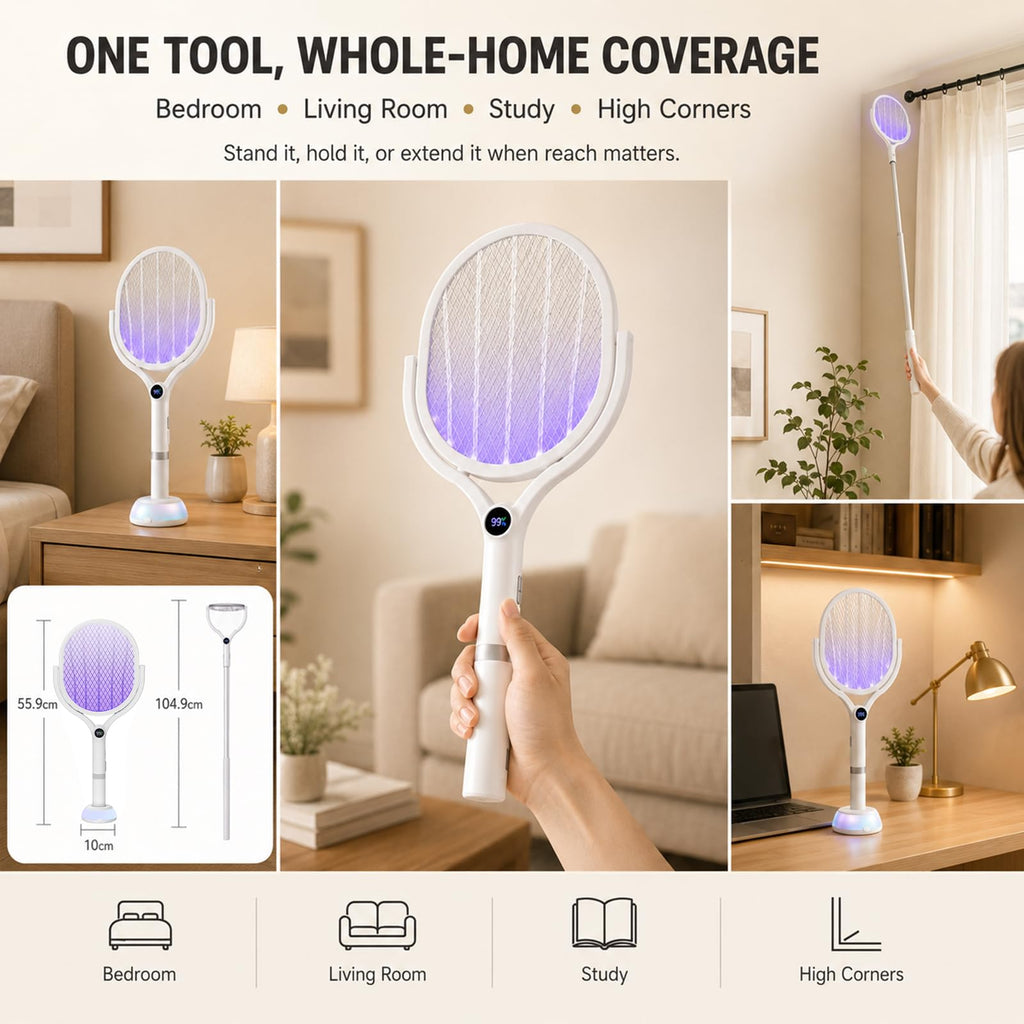 Electric Fly Swatter Racket 5000V Bug Zapper with Power Display