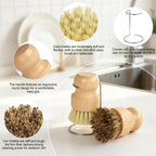 Bamboo Dish Brush Set with Holder, 2 Sisal & 1 Palm Scrub Brush