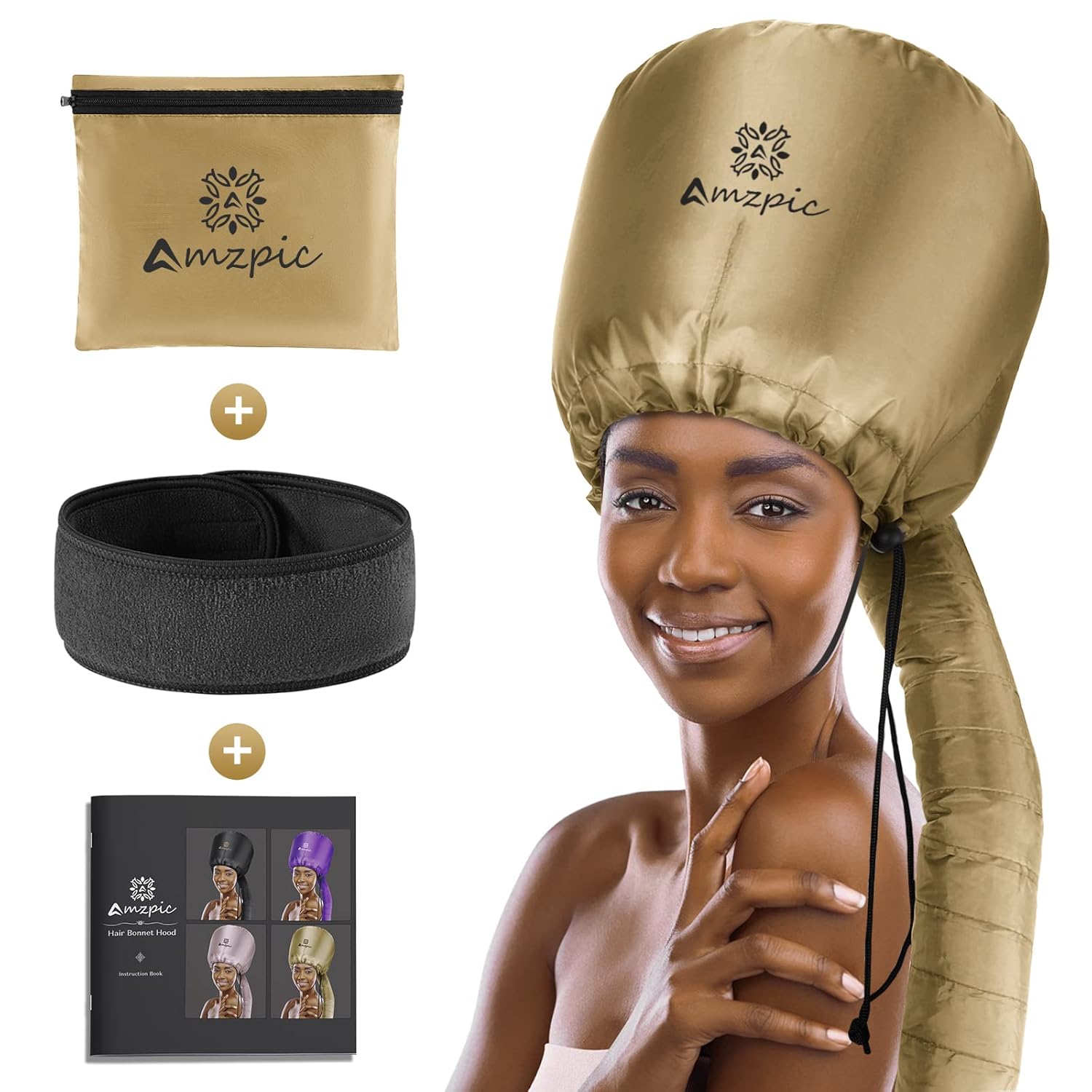 Buy now Bonnet Hood Hair Dryer Attachment - Soft, Adjustable Extra Large Bonnet Hair Dryer for Speeds Up Drying Time at Home, Easy to Use for Styling, Curling and Deep Conditioning (Black) Glod at indiglob india