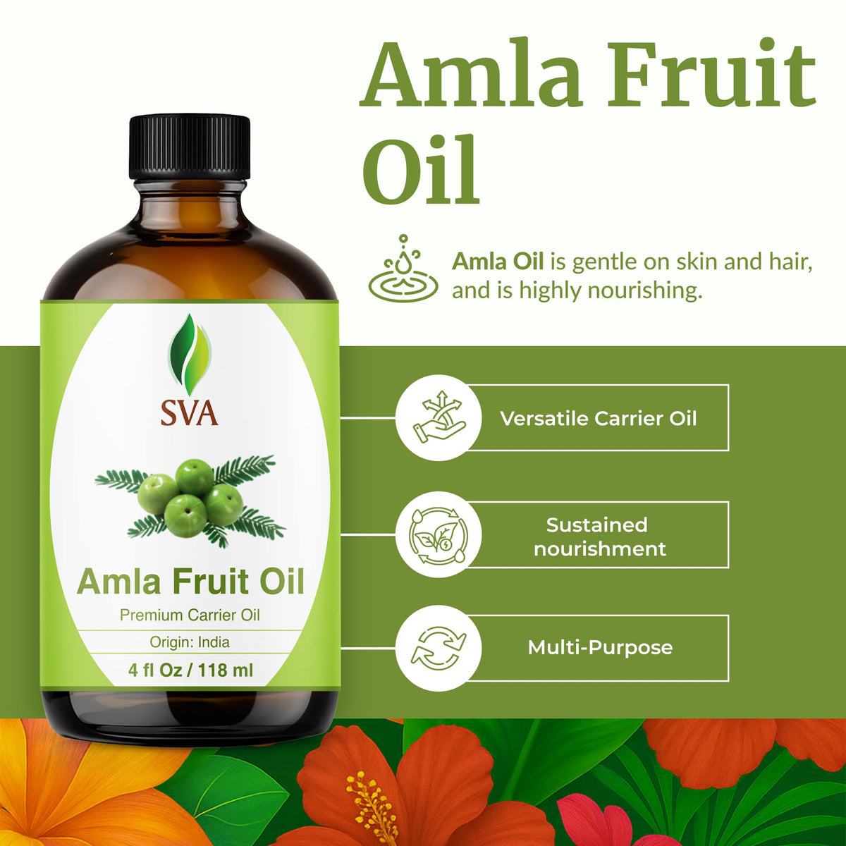 SVA Amla Carrier Oil, Glass Bottle with Dropper, 4 Fl Oz (118 ml)