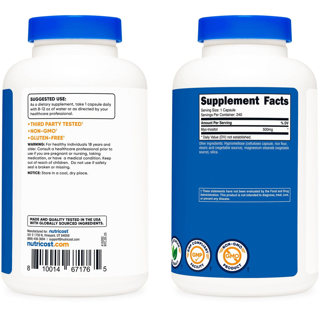 Nutricost Inositol Capsules 500mg, 240 Capsules - Veggie Capsules, Non-GMO, Gluten Free (Myo-Inositol) (Pack of 2)