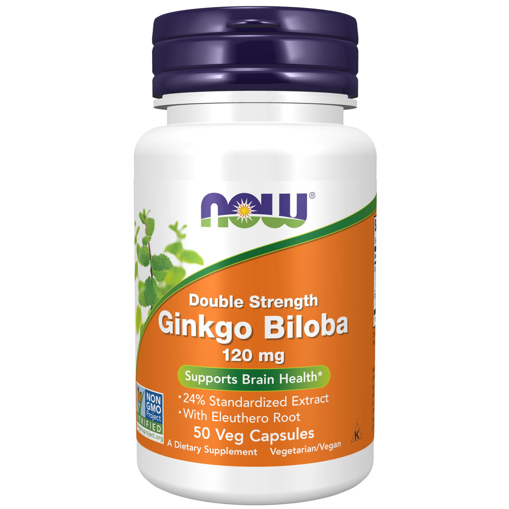 NOW Foods Supplements, Ginkgo Biloba 120 mg, Double Strength, Non-GMO Project Verified, 50 Veg Capsules