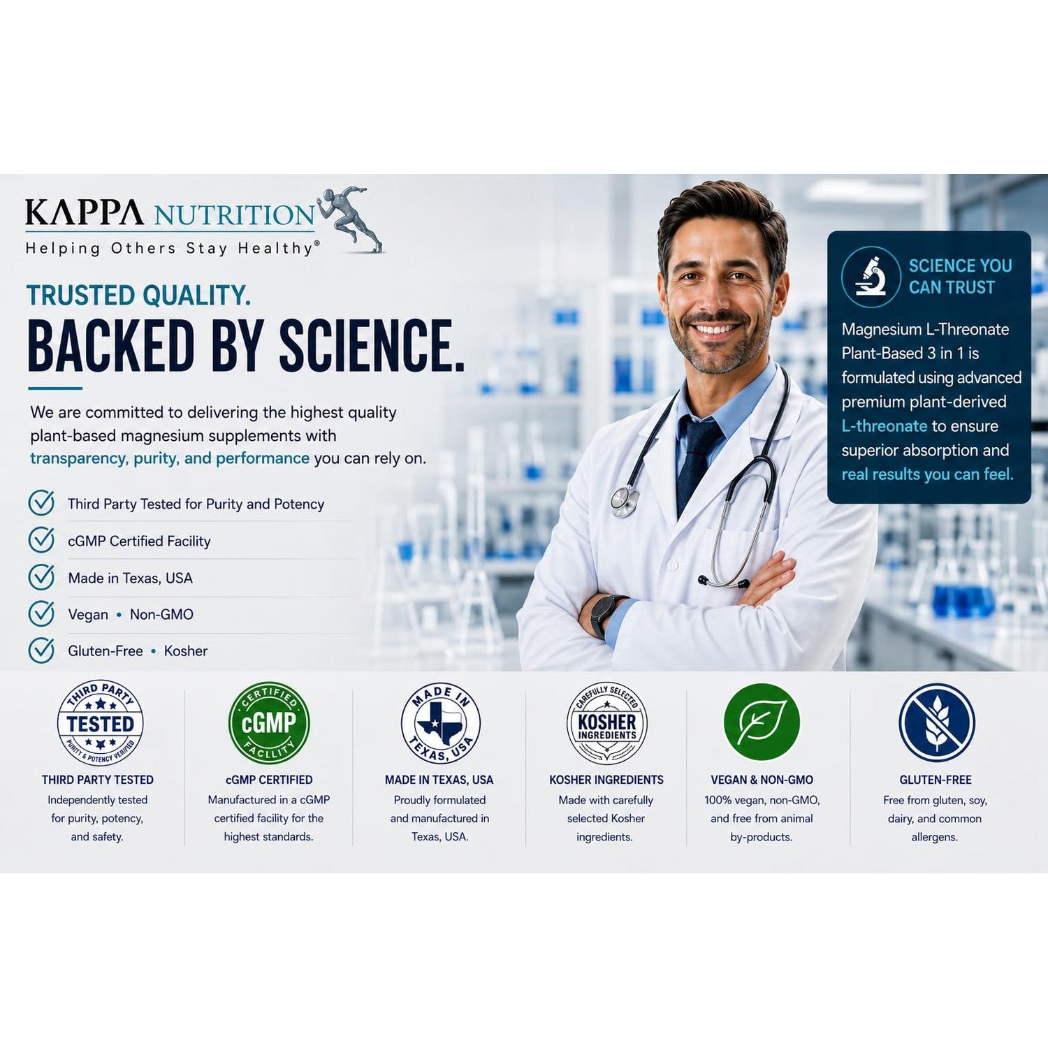 Kappa Nutrition Powered by Magbrain™ Magnesium L-Threonate Plant-Based, 420mg Elemental Magnesium (3 Capsules) from 2,253mg, 120 Vegan Capsules, Brain, Sleep & Muscle Support.