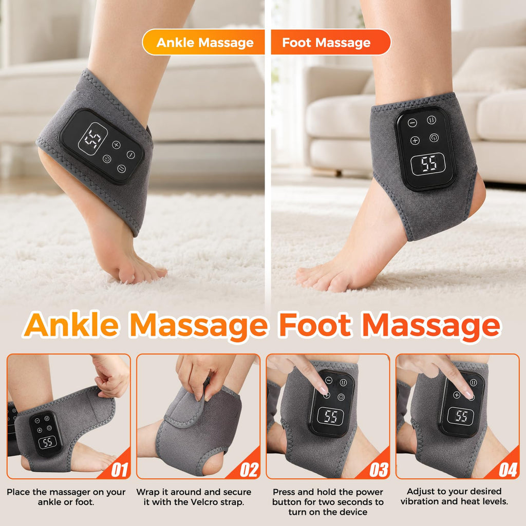 2PCS Foot Renew Massager for Neuropathy, 4-in-1 Cordless & Portable Foot and Ankle Massager for Heel, Arch & Ankle Relief, Foot Massager with 5 Vibration Mode & 5 Heat Levels, Ideal for Home & Travel