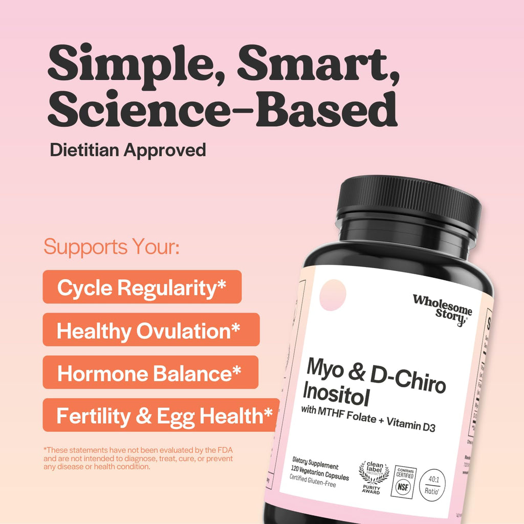 Myo-Inositol & D-Chiro Inositol Capsules with MTHF, Folate, Vitamin D| Support for Ovarian Function, Hormone Balance, & Homocysteine Levels | Fertility Supplements for Women | 40:1 Ratio