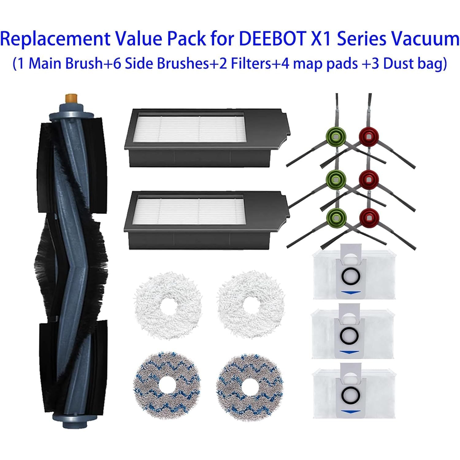 Buy now DEEBOT X1 Series Replacement Accessories Set Fit for ECOVACS X1 Omni / X1 TURBO Robot Vacuum Include 1 Main Brush 6 Side Brushes 2 Filter 4 Mop Pads 3 Dust bag Parts at indiglob india