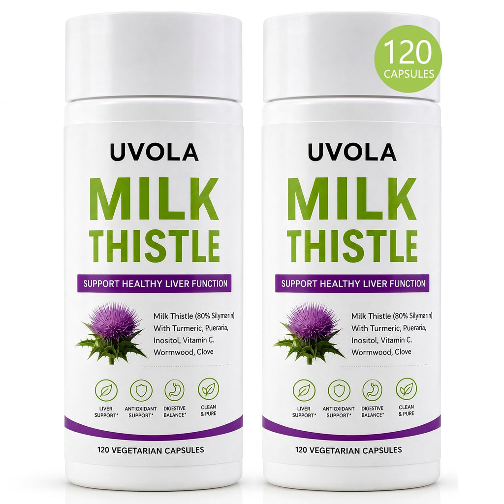 Milk Thistle Liver Support Supplement with 80% Silymarin, Inositol, Turmeric, Clove, Vitamin C and L-Methionine, Digestive and Antioxidant Support, 120 Capsules (1)