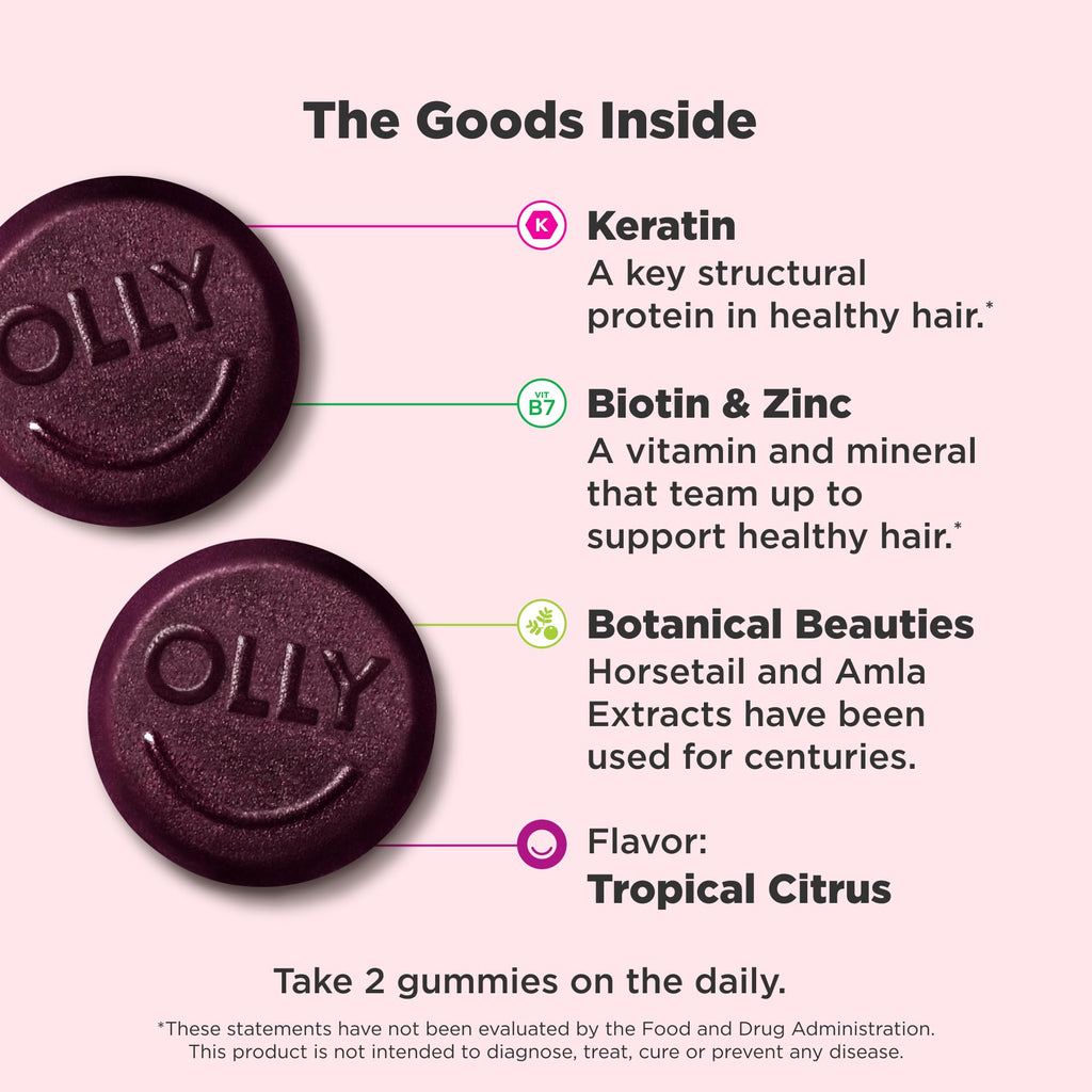OLLY Heavenly Hair, Supports Healthy Hair,* Keratin, Biotin - 60 Count