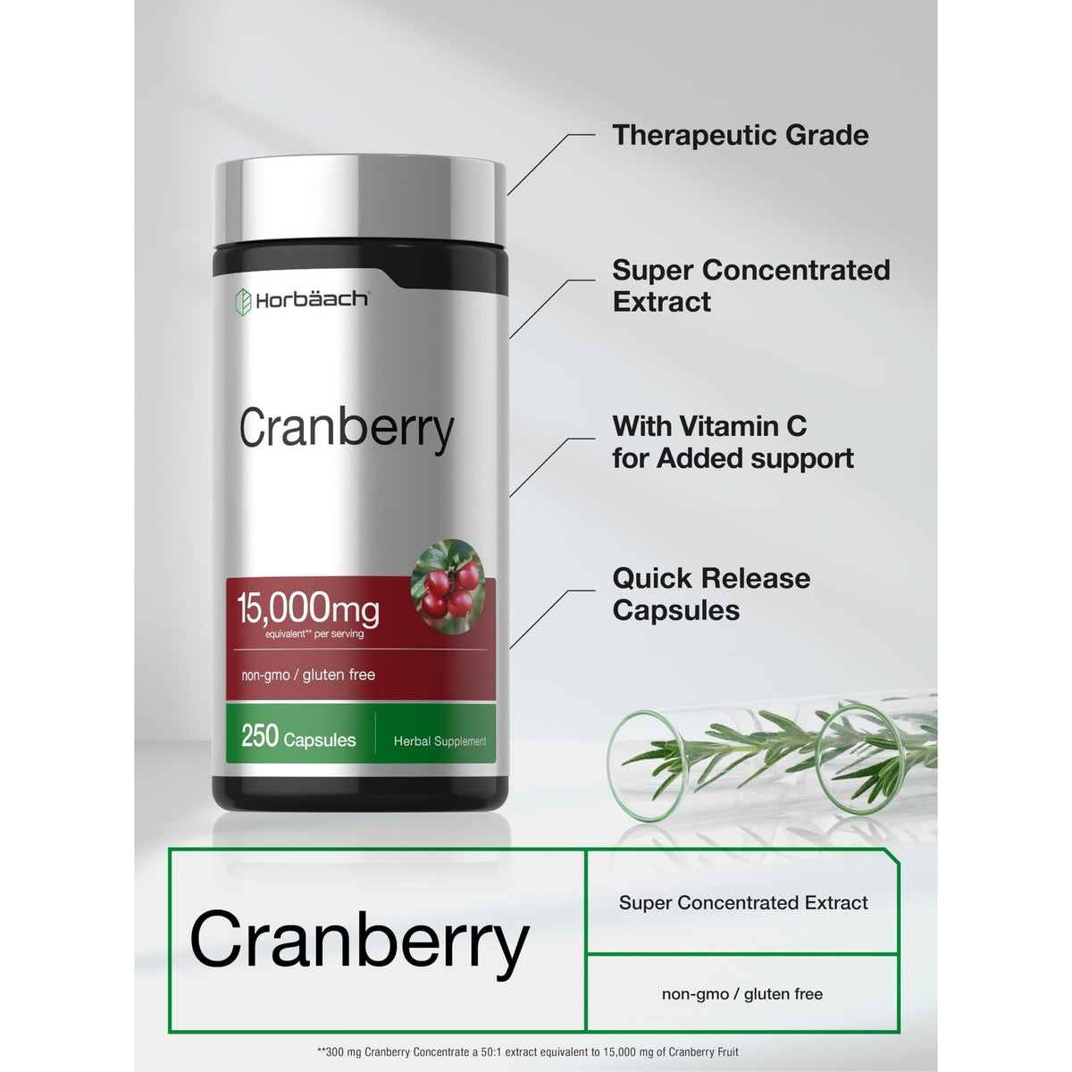 Horbäach Cranberry Concentrate Extract Pills with Vitamin C