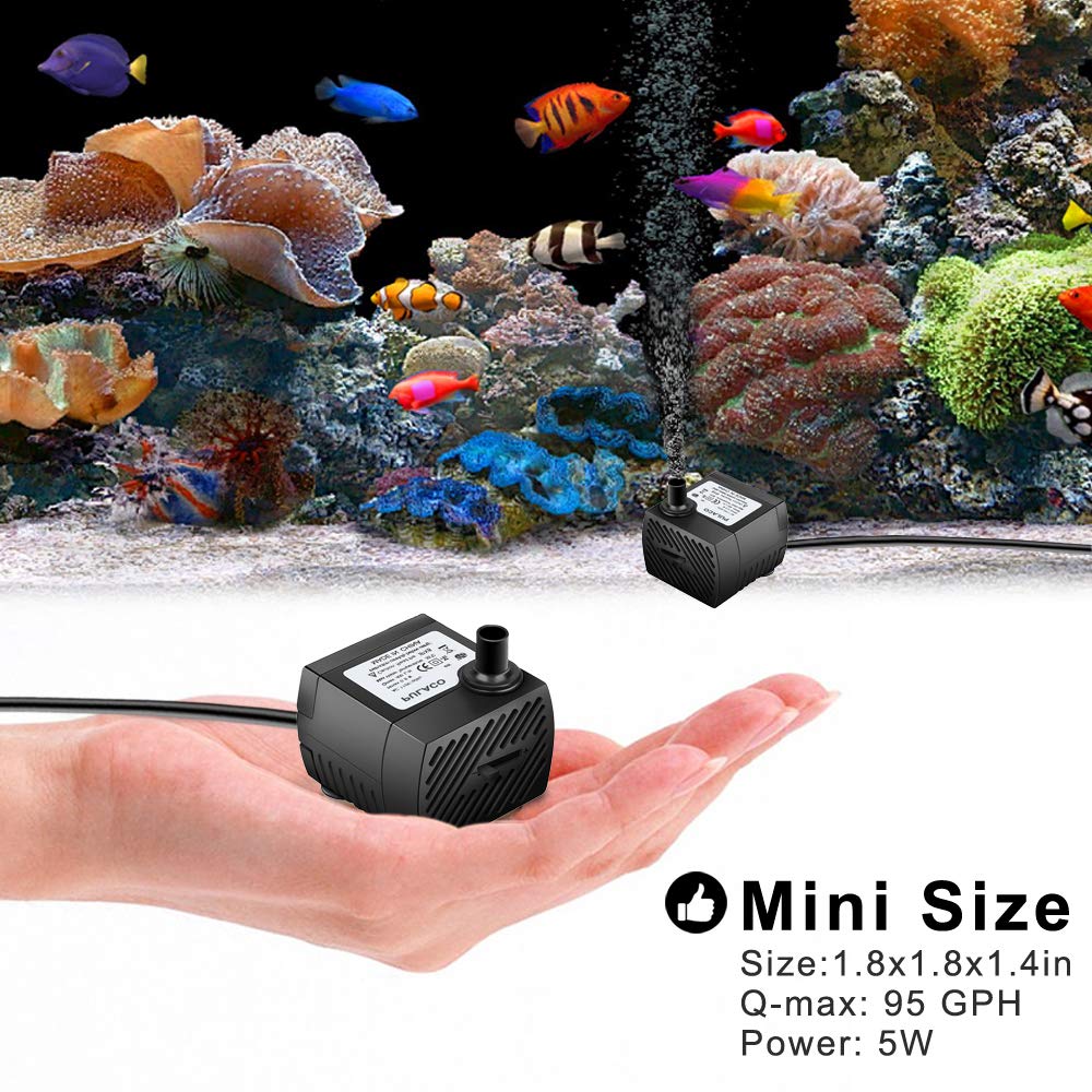 PULACO 2Pcs Mini Submersible Water Pump (95GPH 5W) for Aquarium Fish Tank, Pond, Fountain, Hydroponics