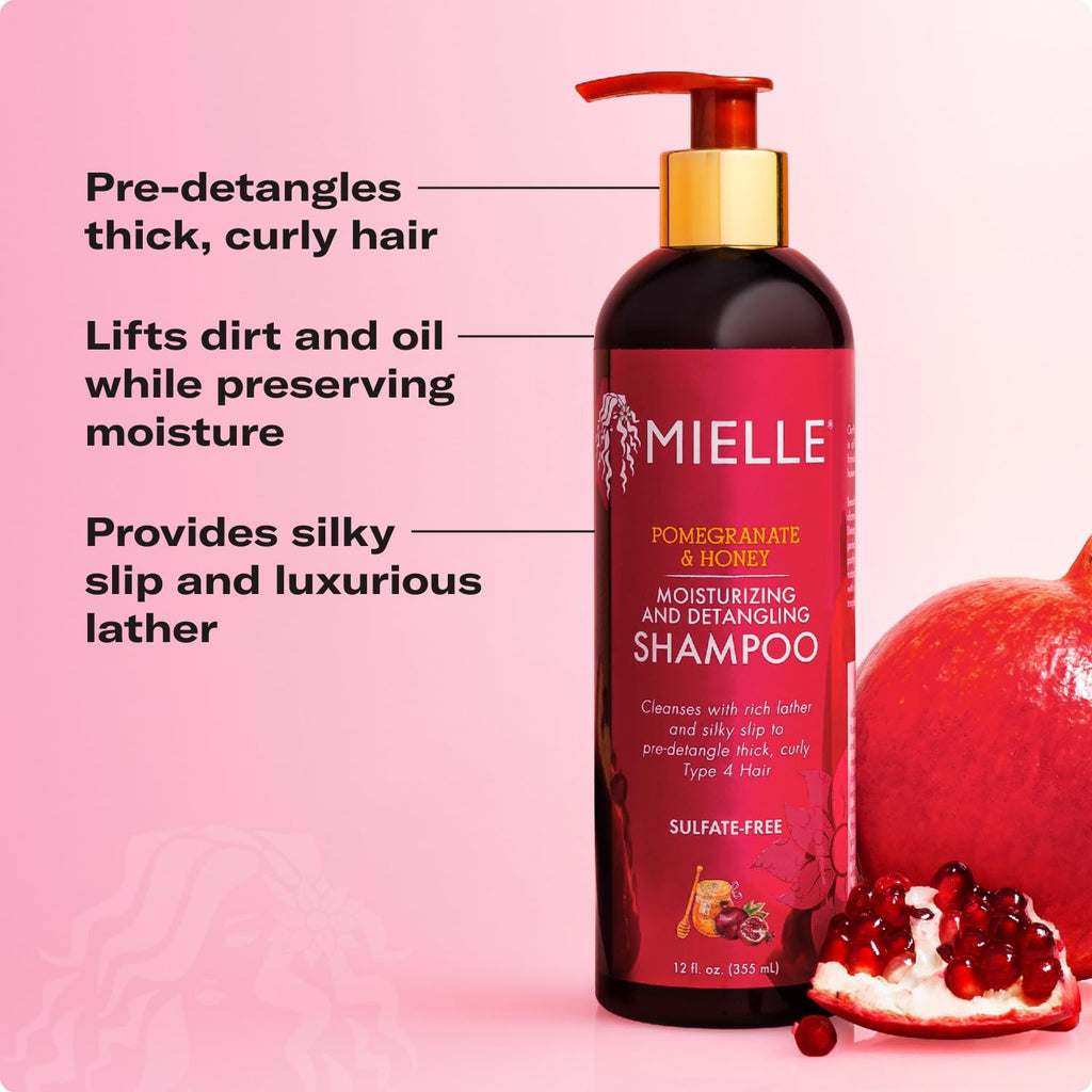 Buy now Mielle Organics Pomegranate & Honey Detangling & Moisturizing Shampoo - Curly Hair Shampoo for Women - Enriched with Honey & Babassu Oil to Lift Dirt, Loosen Tangles & Retain Moisture (12 Fl Oz) at indiglob india