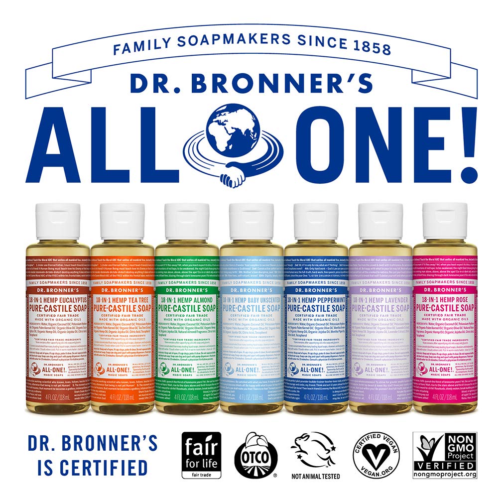 Buy now Dr. Bronner's - Pure-Castile Liquid Soap (Tea Tree, 4 Ounce) - Made with Organic Oils, 18-in-1 Uses: Acne-Prone Skin, Dandruff, Laundry, Pets and Dishes, Concentrated, Vegan, Non-GMO at indiglob india