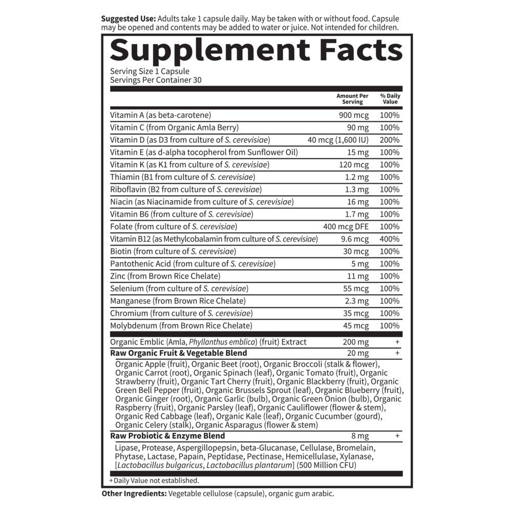 Garden of Life Vitamin Code Raw One for Men, Once Daily Multivitamin, 30 Capsules, One a Day Mens Vitamins plus Fruit, Veggies & Probiotics for Mens Health, Vegetarian Multivitamins