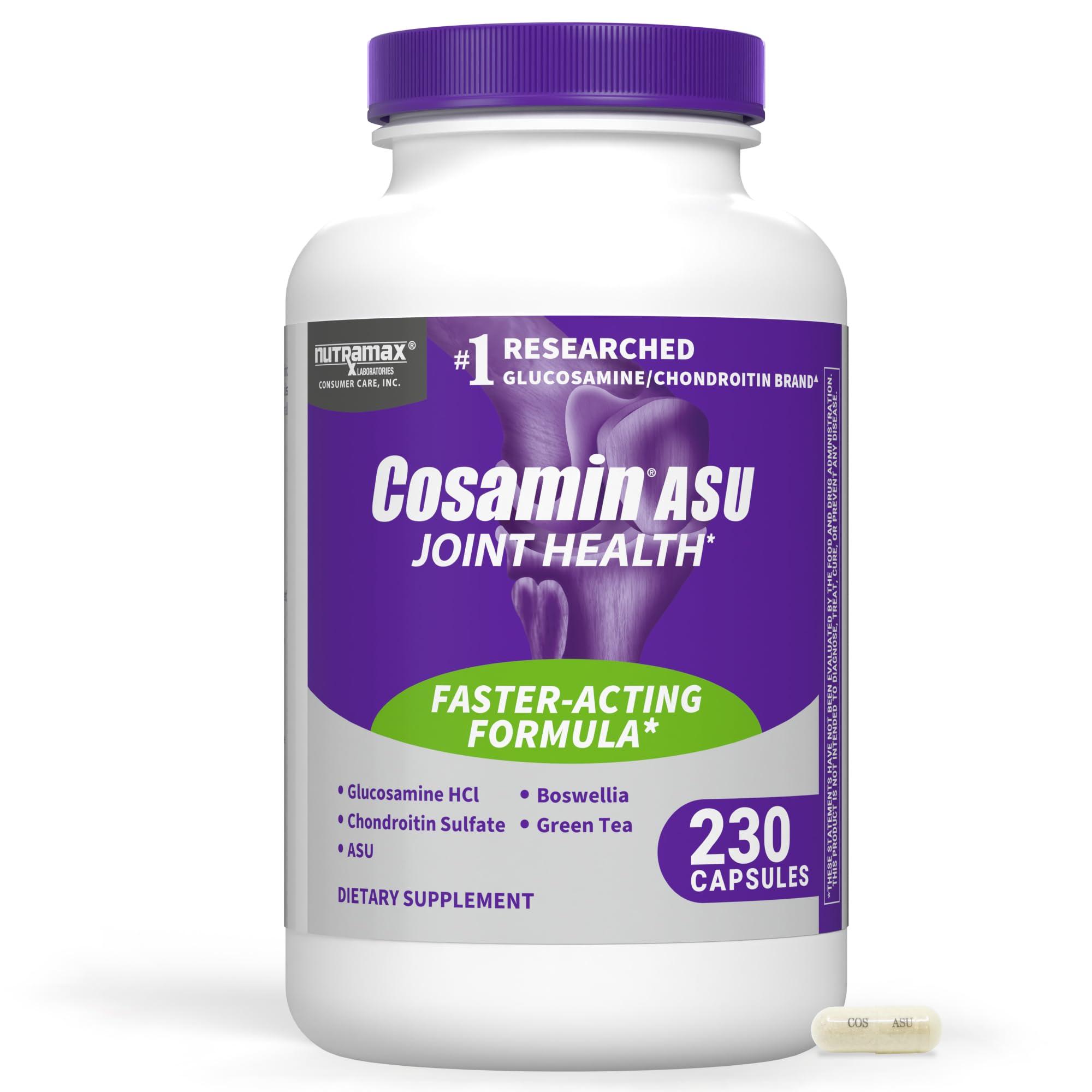 Nutramax Cosamin ASU Faster-Acting Joint Health Supplement, 230 Capsules | Faster-Acting Formula with Glucosamine, Chondroitin, ASU, and Boswellia for Joint Support, Third Party Tested