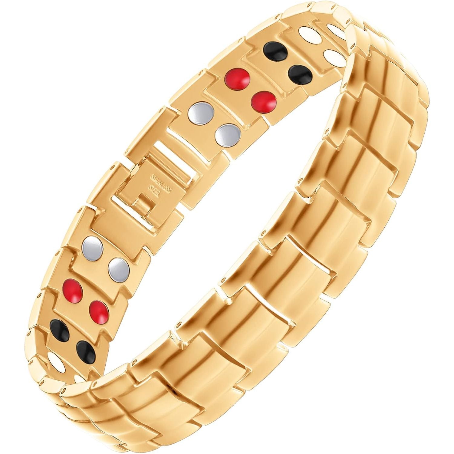 Buy now Feraco Mens Magnetic Bracelet Titanium Steel Magnetic Bracelet with Double Row 4 Elements Magnets (Silver) Gold at indiglob india