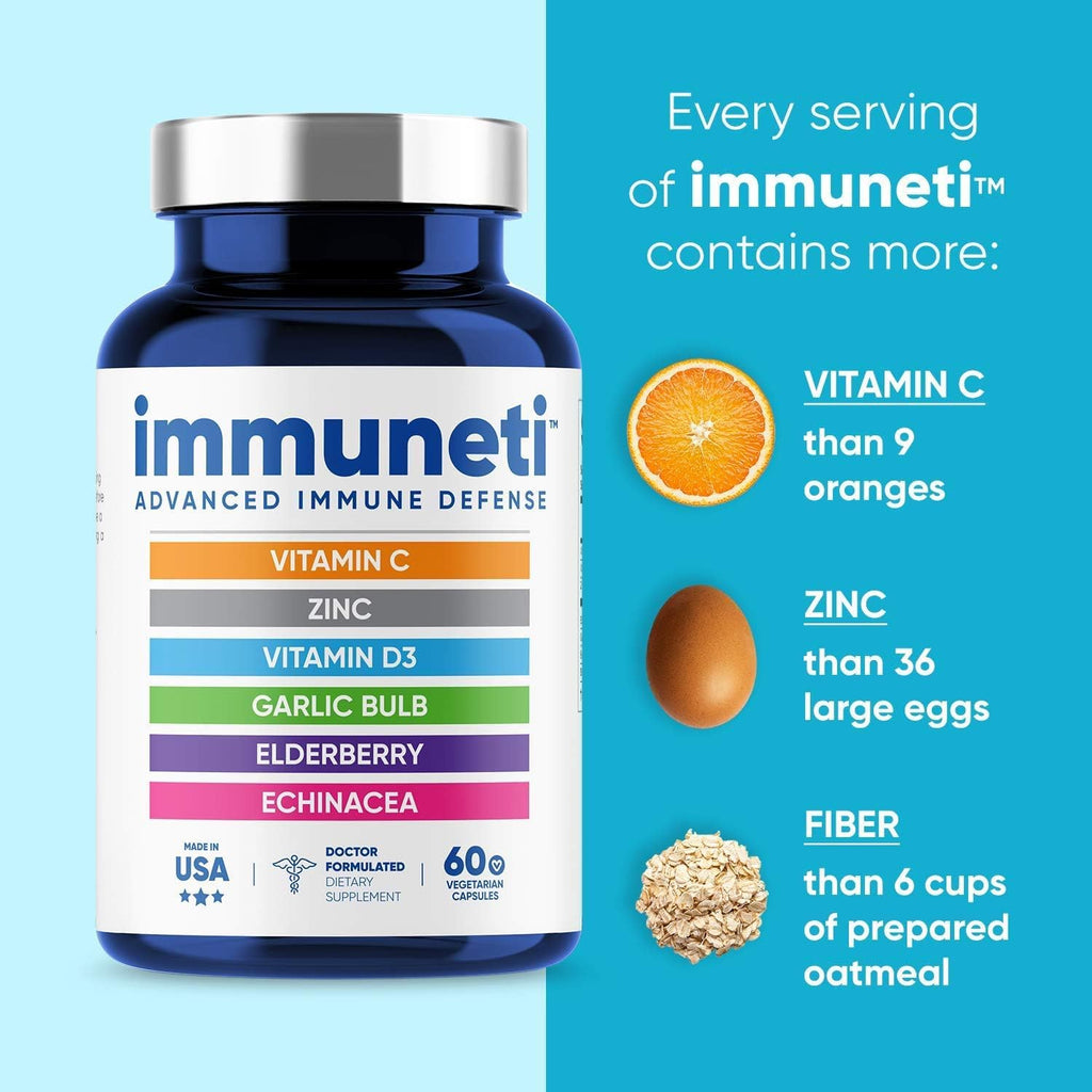 Immuneti Advanced Immune Support – Doctor Formulated 6-in-1 Daily Immunity Supplement – Made in USA – With Vitamin C, D3, Zinc, Elderberry, Garlic & Echinacea - Vital Nutrients & Antioxidants (2)