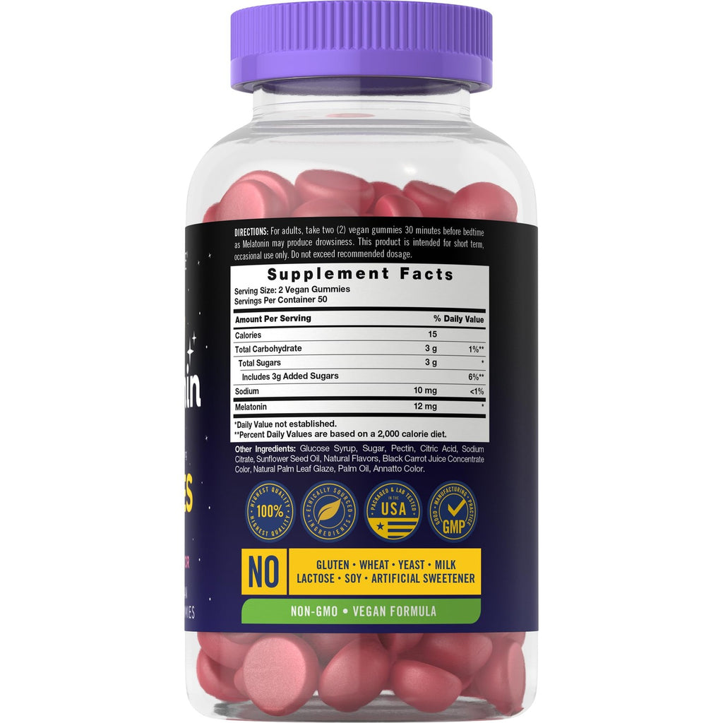 Carlyle Melatonin Gummies 12mg | 100 Count | Berry Flavor | Vegan Supplement | Non-GMO, Gluten Free