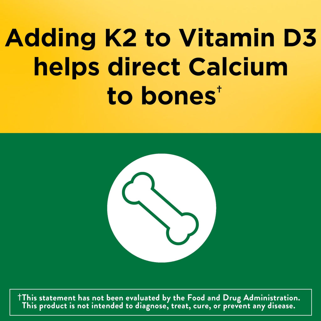 Nature Made Vitamin D3 K2 Supplement, 30 Softgels | Vitamin D 5000 IU (125 mcg) for Immune, Bone, Teeth and Muscle Health Support, 30 Day Supply