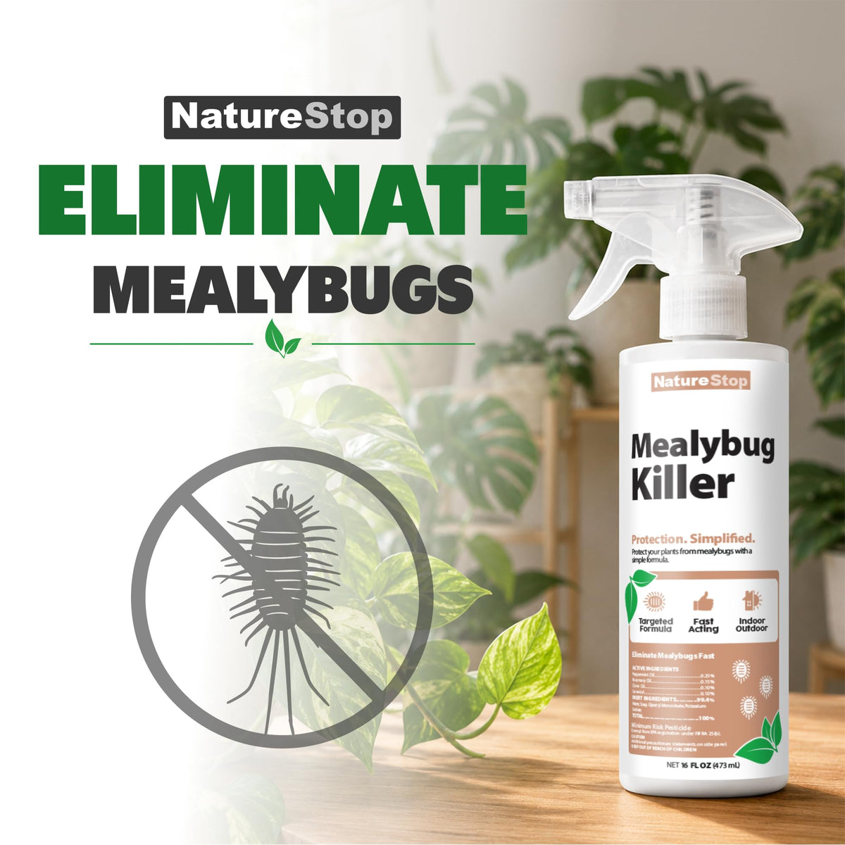NatureStop Mealy Bug Killer for Indoor Plants (16oz)