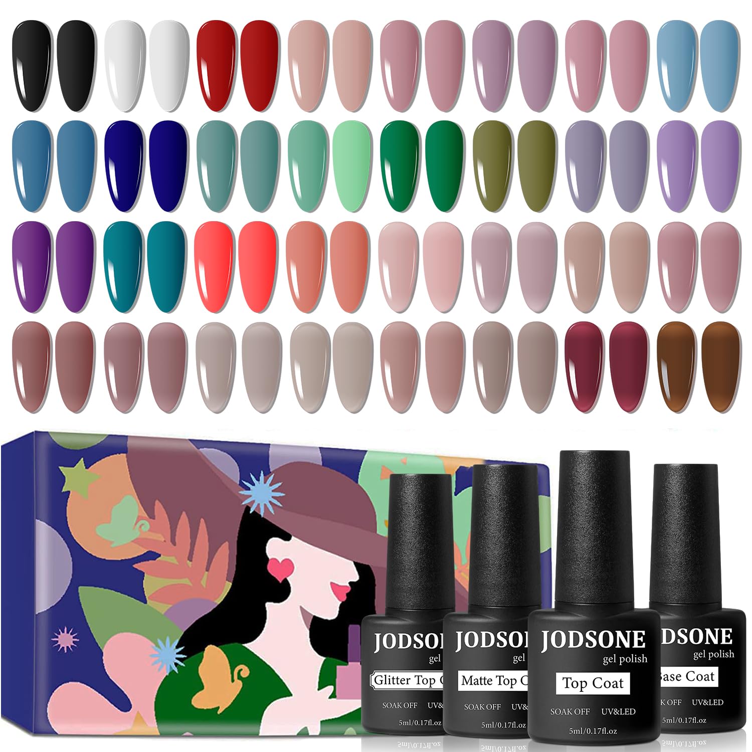 Buy now JODSONE 36 PCS Gel Nail Polish Set-32 Colors Gel Polish Kit Base Coat Glossy Matte and Glitter Top Coat Nail Polish Set Green Blue Red Pink Collection Gifts for Women at indiglob india