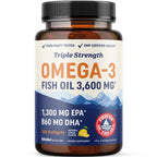 Buy now Triple Strength Omega 3 Fish Oil 3600 mg | EPA & DHA | Over 2100mg Omega-3 Fatty Acids | 1300mg EPA + 860mg DHA | Best Essential Fatty Acids | Premium Wild Caught & Burpless Fish Oil | 180 Ct at indiglob india