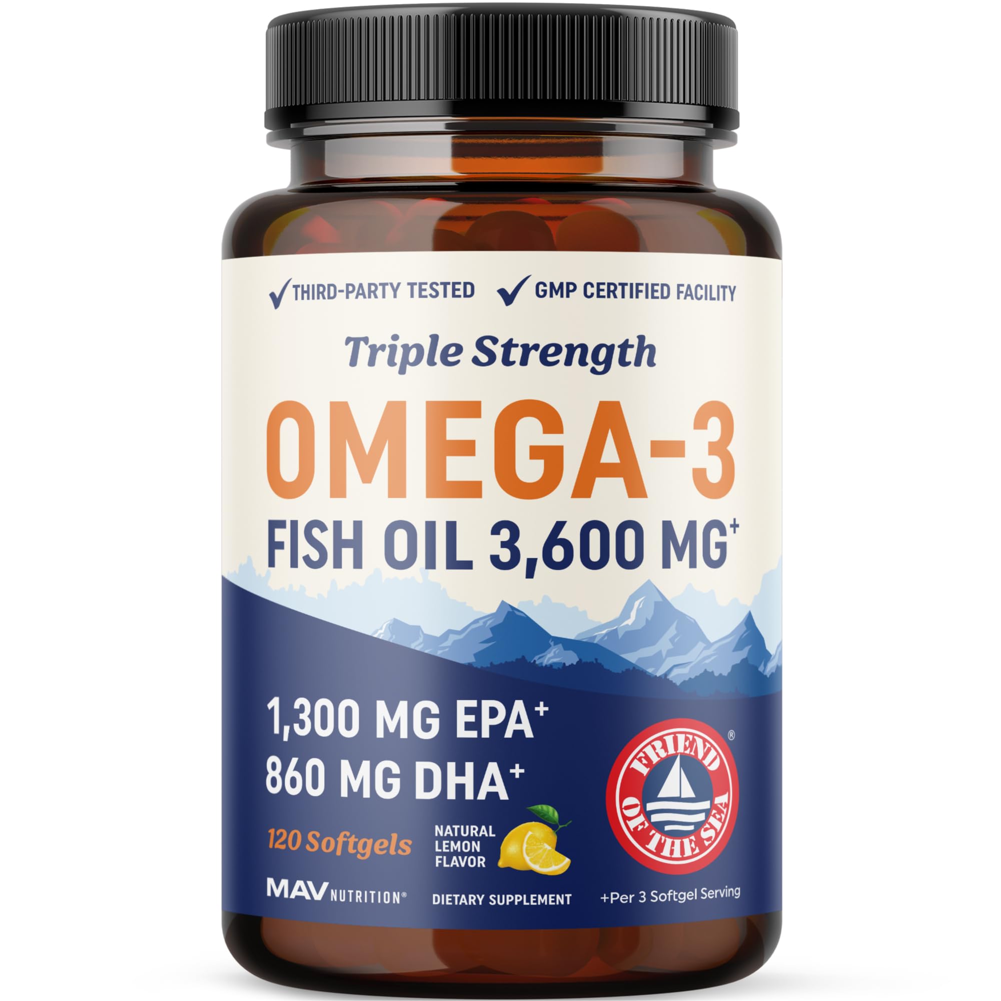 Buy now Triple Strength Omega 3 Fish Oil 3600 mg | EPA & DHA | Over 2100mg Omega-3 Fatty Acids | 1300mg EPA + 860mg DHA | Best Essential Fatty Acids | Premium Wild Caught & Burpless Fish Oil | 180 Ct 120 Count (Pack of 1) at indiglob india
