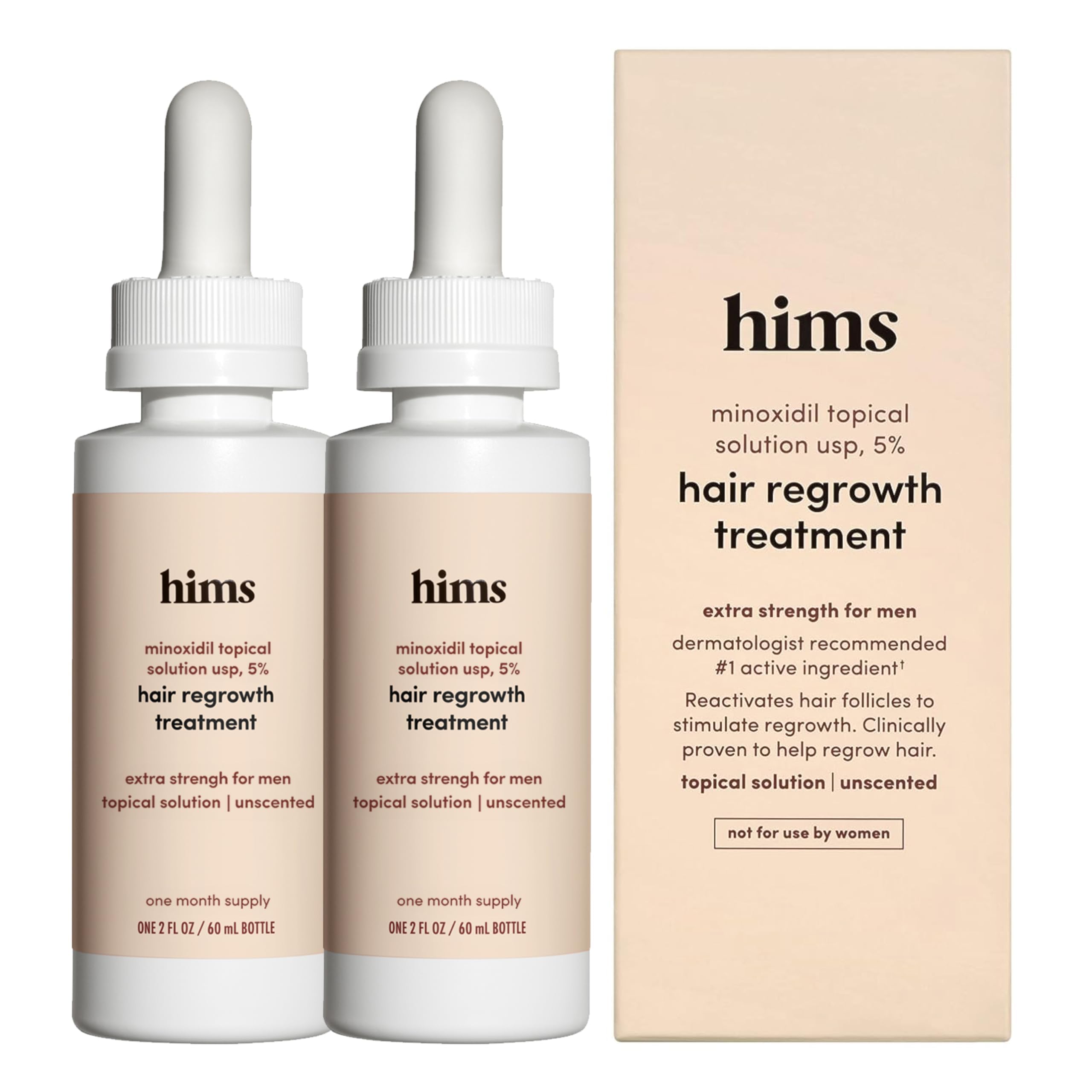 hims Topical Minoxidil Solution 5%, Extra Strength, 2 Pack, 2 Month Supply | Extra Strength Hair Growth Treatment for Men, Reduce Hair Loss, Unscented, 2 fl oz per Bottle