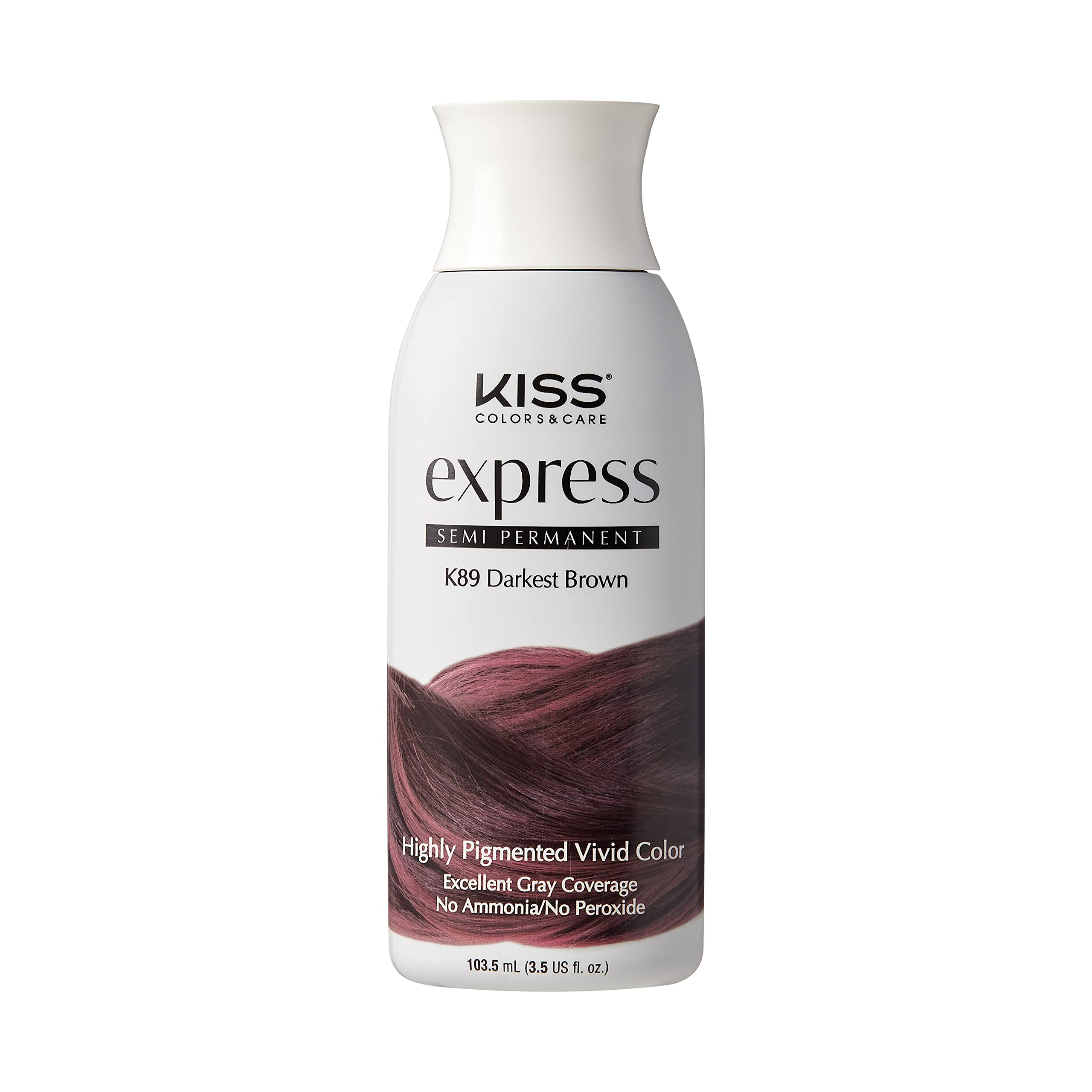 Buy now Kiss Express Semi-Permanent Hair Color â€“ Vivid, Highly Pigmented Dye for Vibrant Hair, Gentle Formula, Gray Coverage, pH Balanced,23 Intermixable Shades, All Hair Types (3.5 oz, Darkest Brown,1 Count) at indiglob india