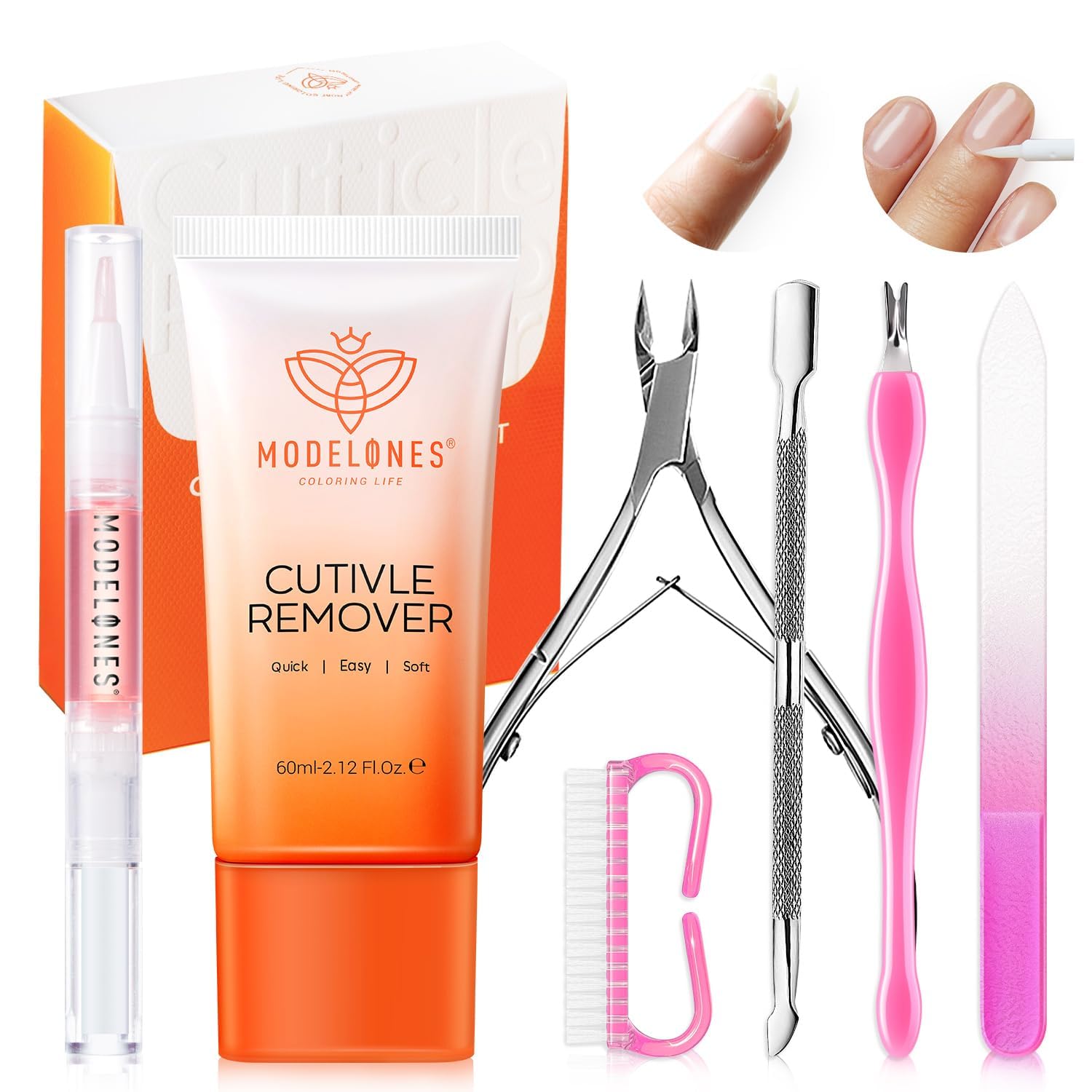 Modelones Cuticle Remover, Nail Kit Cuticle Trimmer Pusher Remover Liquid | Manicure Kit for Women Cuticle Oil Pen Nail Stuff & File Cuticle Nippers & Cutter Nail Tools Manicure Set Nail Care Prep Kits