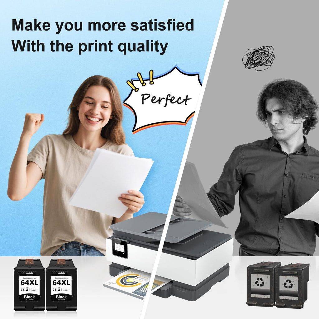 64 Black Ink Cartridges Compatible for HP Ink 64 64XL Black Ink Cartridge for HP Printers Fit for Envy Photo 7855 7858 7155 7800 6255 Inspire 7900e 7955e 7255e 7950e 7958e 7200e Tango Printer (2 Pack)