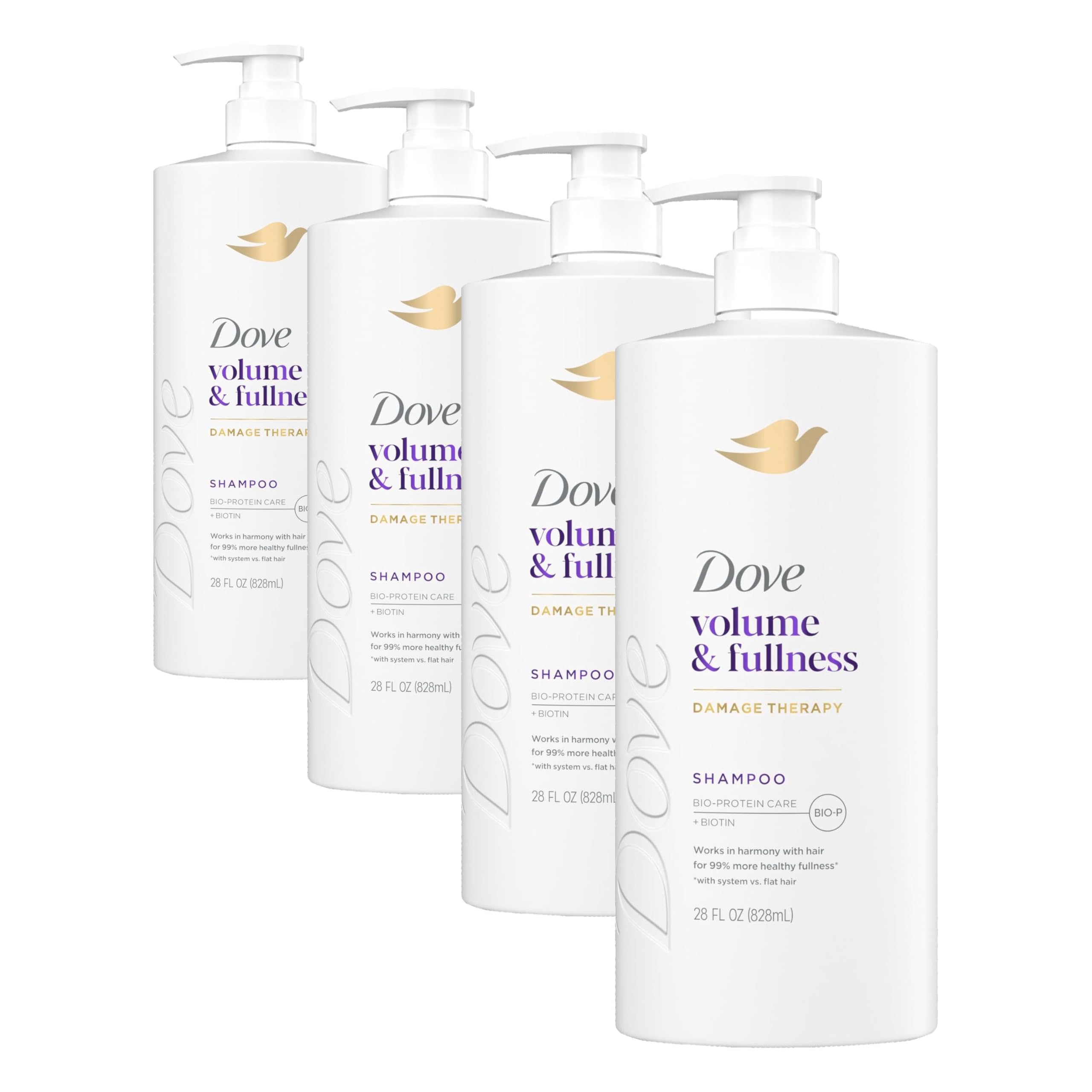 Dove Shampoo Volume & Fullness for Fine, Thin Hair with Bio-Protein Care Technology and Biotin 28 Fl Oz (Pack of 4)