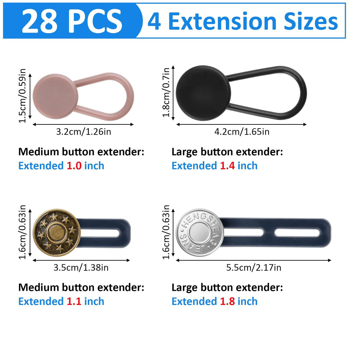 28 Pcs Button Extenders for Jeans, Waist Extender for Jeans, Pants