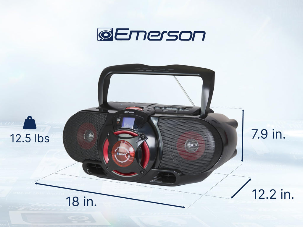 Buy now Emerson EPB-3002 Portable Bluetooth, MP3/CD AM/FM Stereo Radio Cassette Player/Recorder with Subwoofer and USB Input Boombox at indiglob india