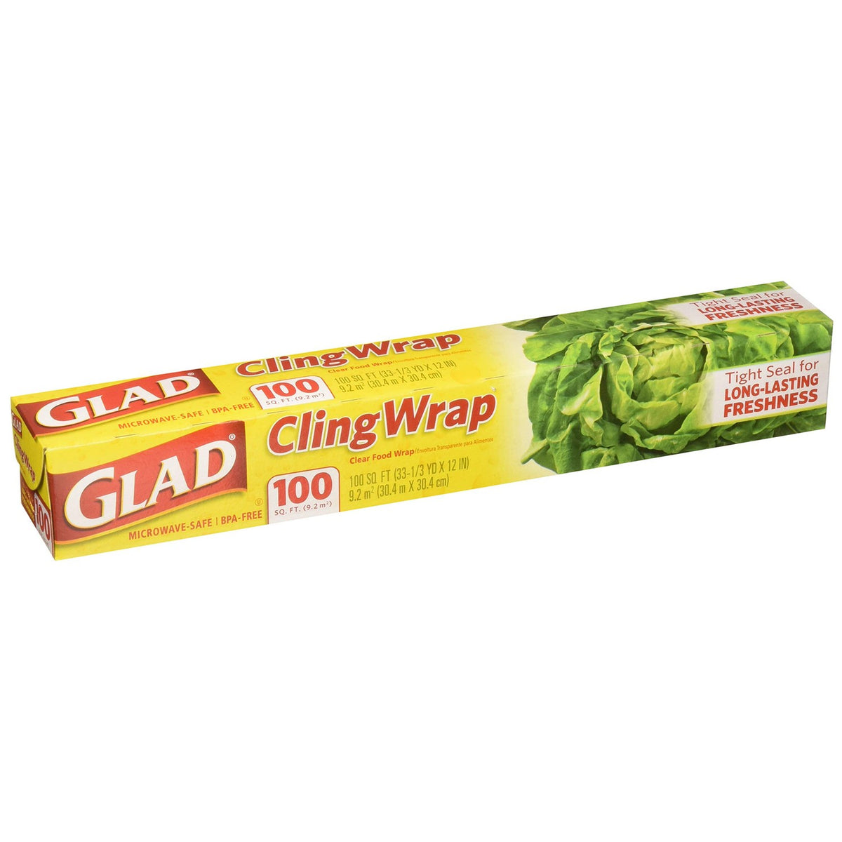 Glad Cling Wrap, Clear Food Wrap, BPA -Free, Microwave Ready, 100 Sq Ft/Roll, 33.3 Yard x 12 Inch Box (Pack of 2)