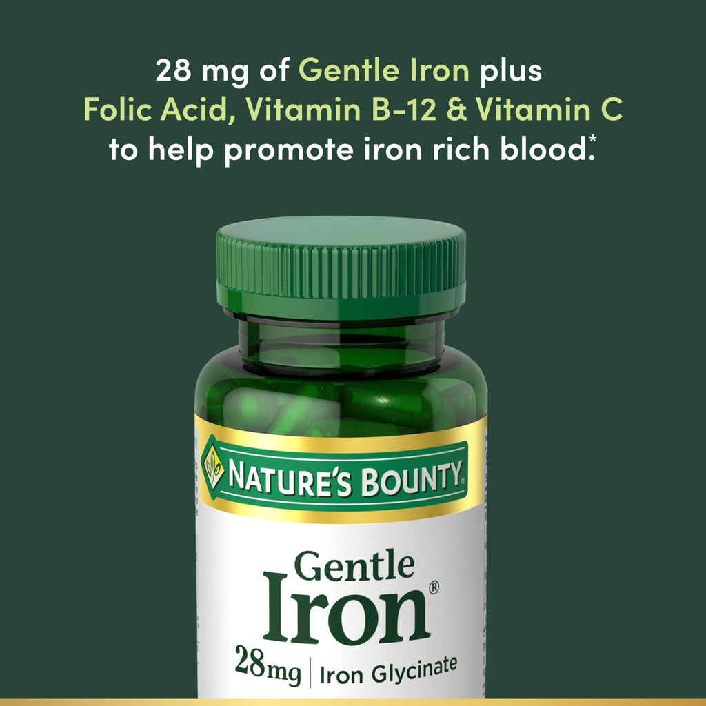Nature's Bounty Gentle Iron 28 mg Capsules, 90 Count