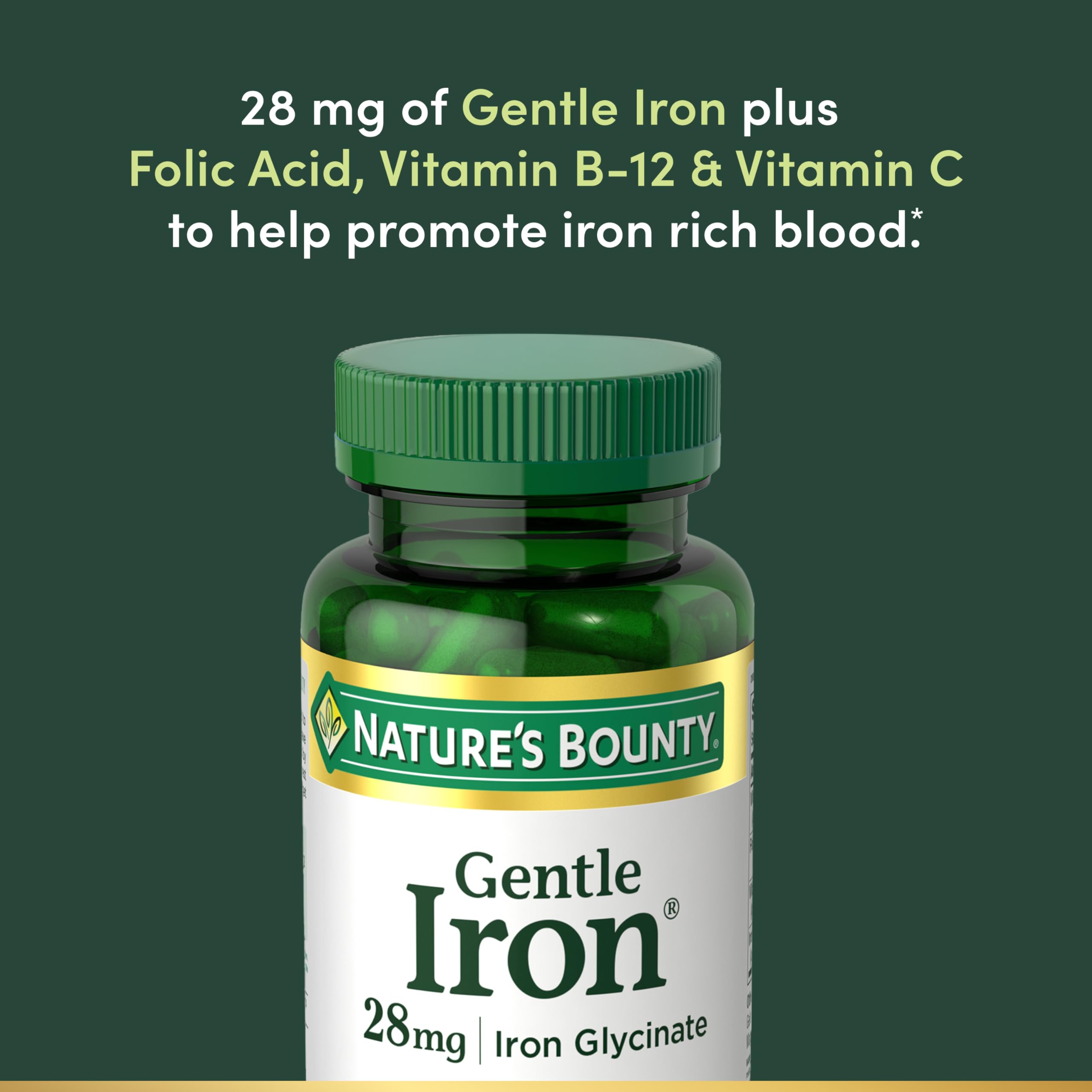 Nature's Bounty Gentle Iron 28 mg Capsules, 90 Count