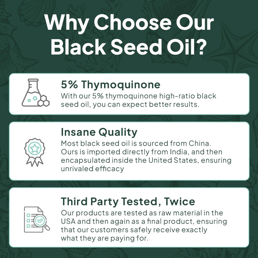 Organics Ocean Better Black Seed Oil Cold Pressed - Pure Nigella Sativa Oil for Immune Support - 5% Thymoquinone - Support Memory, Vitality, and Cellular Health