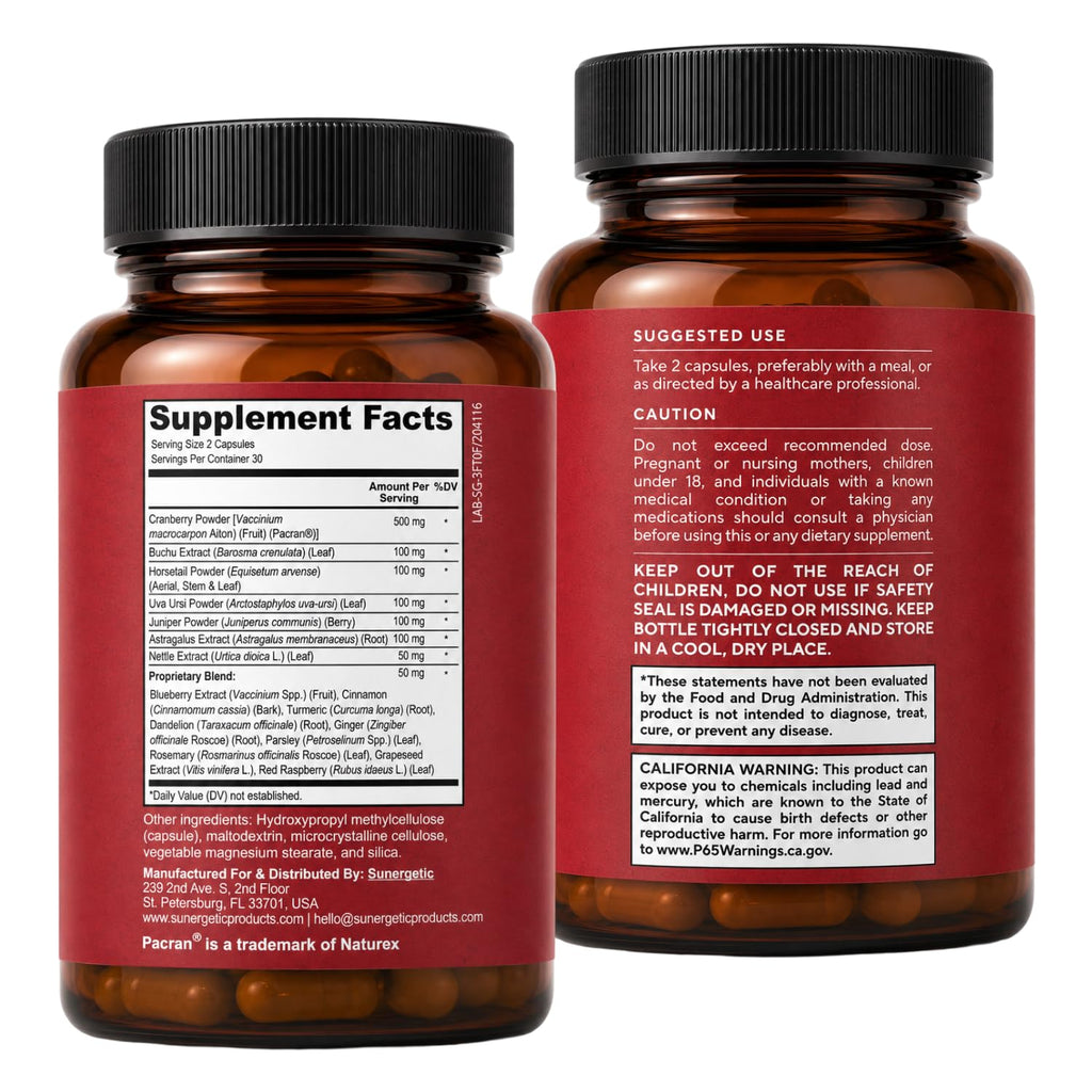 Kidney Cleanse & Detox Support with Cranberry, 60 Vegetarian Capsules | Kidney support supplement with Pacran cranberry, astragalus, uva ursi, nettle, juniper, buchu & urinary tract support