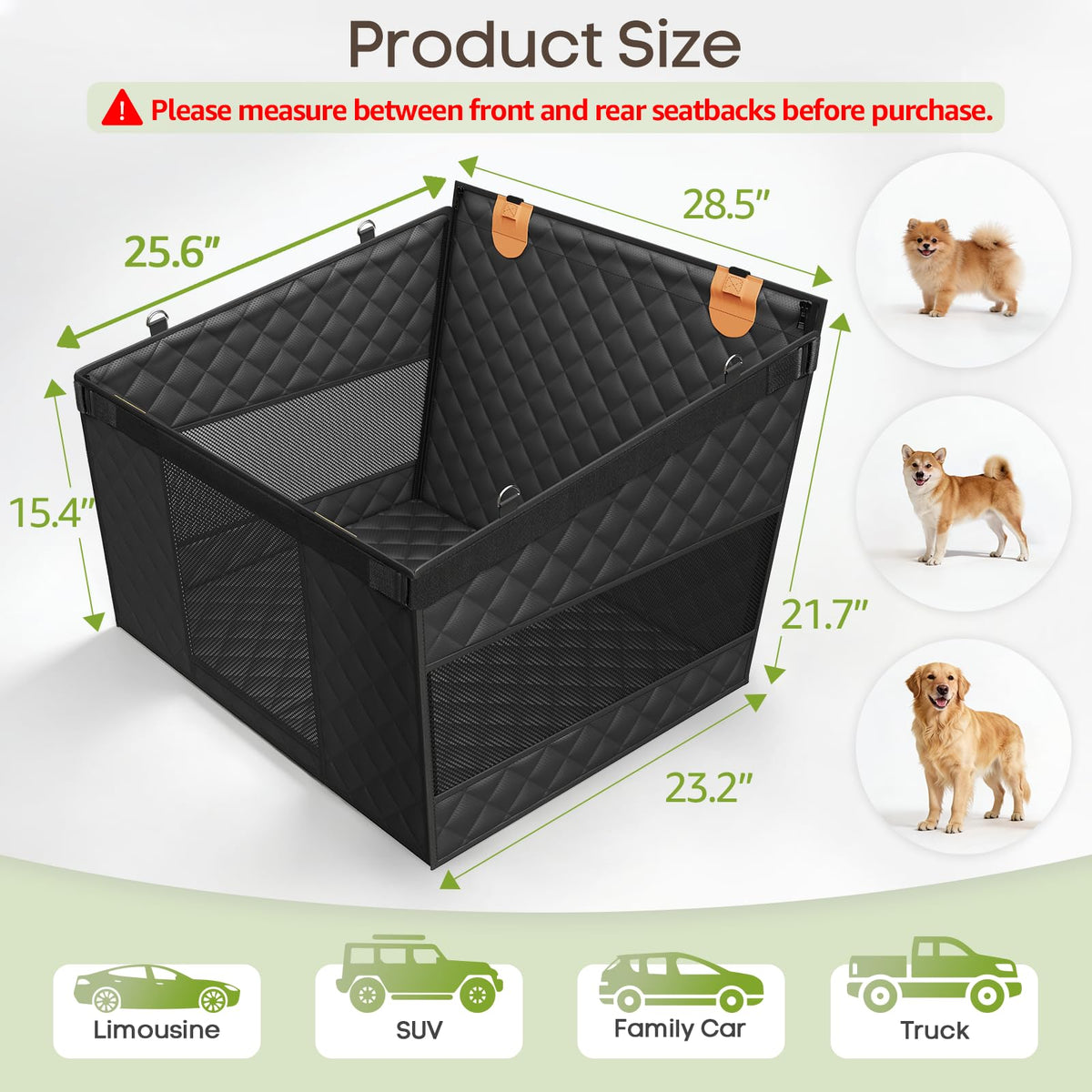Dog Car Seat for Large Medium Dogs, Hard Bottom Back Seat Extender
