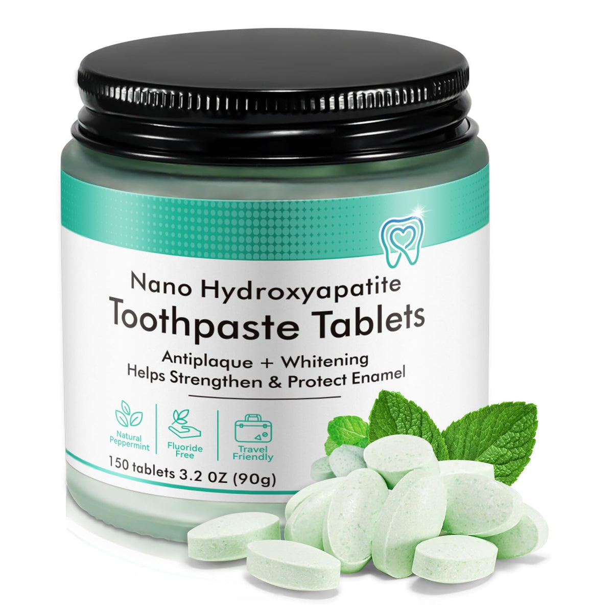 Toothpaste Tablets 150P-Nano Hydroxyapatite Toothpaste Chewable Toothpaste Tablets for Sensitive Teeth,Flouride&Plastic Free Friendly Travel Tabs,Whitening Teeth&Freshens Breath