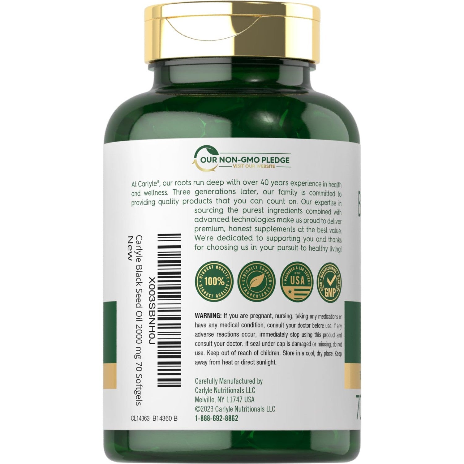 Carlyle Black Seed Oil Softgel Capsules | 2000mg | 70 Pills | For Women & Men | Non-GMO, Gluten Free Herbal Supplement