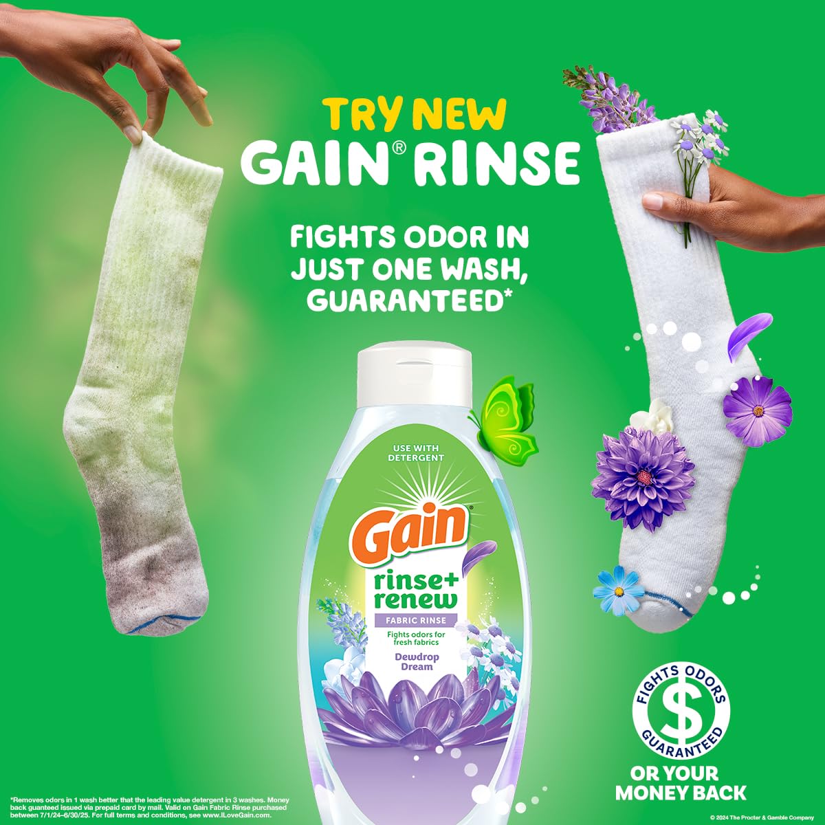 Gain Fabric Rinse and Renew Laundry Odor Remover, Dewdrop Dream Scent, 48 fl oz