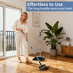 Broom with Dustpan Combo Set, Broom and Dustpan Set with 51.6" Long Handle & Two Broom Heads, Brooms with Dust Pan Teeth for Pet Hair, Indoor&Outdoor Sweeping, Home, Kitchen, Office