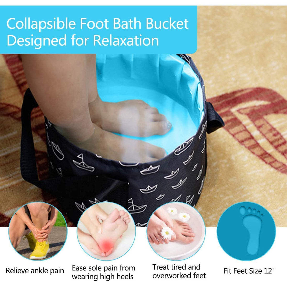 Collapsible Bucket for Soaking Feet, Portable Travel Foot Bath Tub, Foot Soaking Bath Basin Portable, Foot Spa Soaking Feet Home Pedicure Basin Outdoor Camping