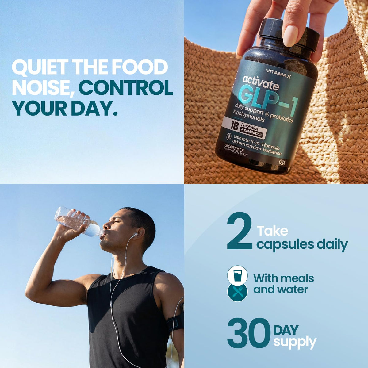GLP-1 Support Supplement for Weight Management & Appetite Control for Men & Women – With Akkermansia, Berberine, Inulin, EGCG, Probiotics & Polyphenols for Gut Health, Digestion, Hunger & Cravings