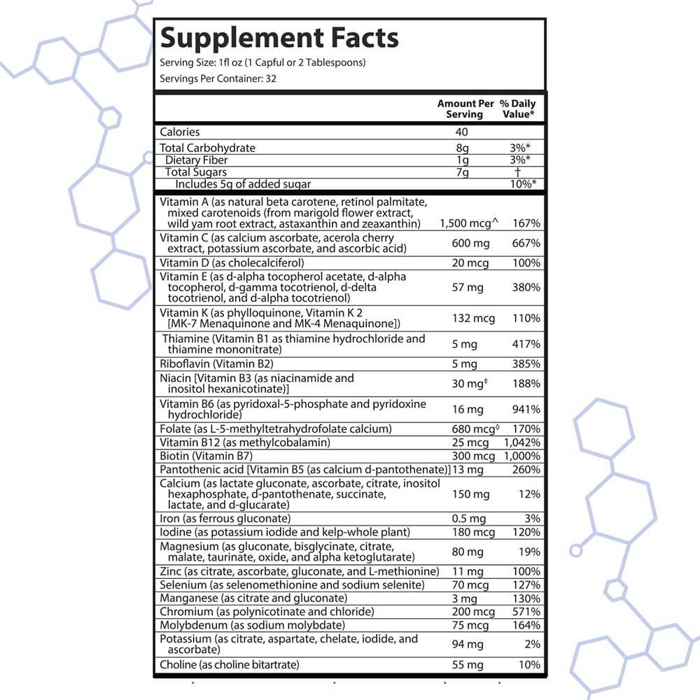 intraMAX Liquid Multivitamin, 415+ Nutrients, Non-GMO, Peach Mango, 32 oz