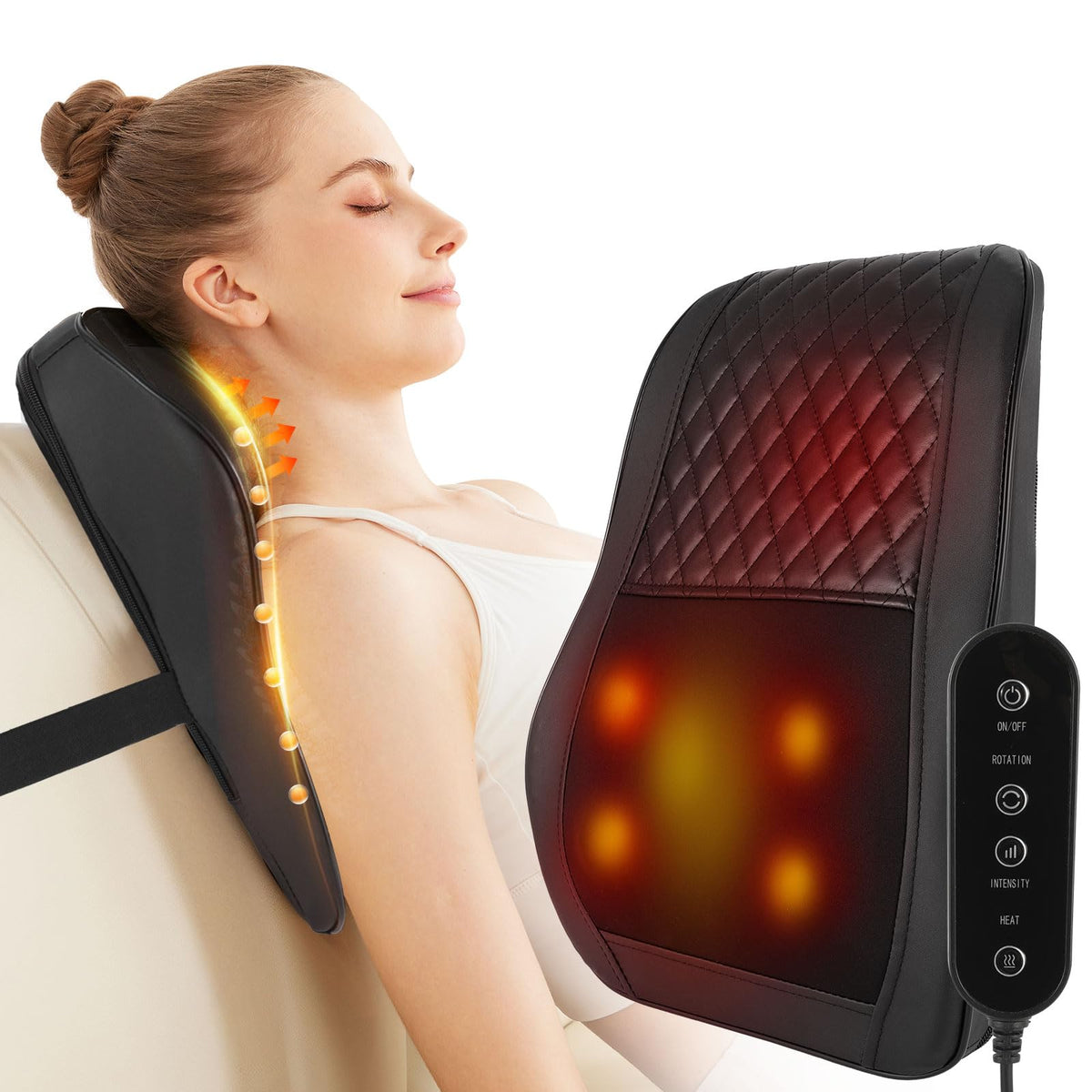 AERLANG Cordless Neck and Back Massager with Heat, 3D Shiatsu Kneading Pillow, 4 Massage Nodes & Bi-Directional Deep Tissue Massage for Neck/Shoulders/Back, Ideal Gift for Women & Men