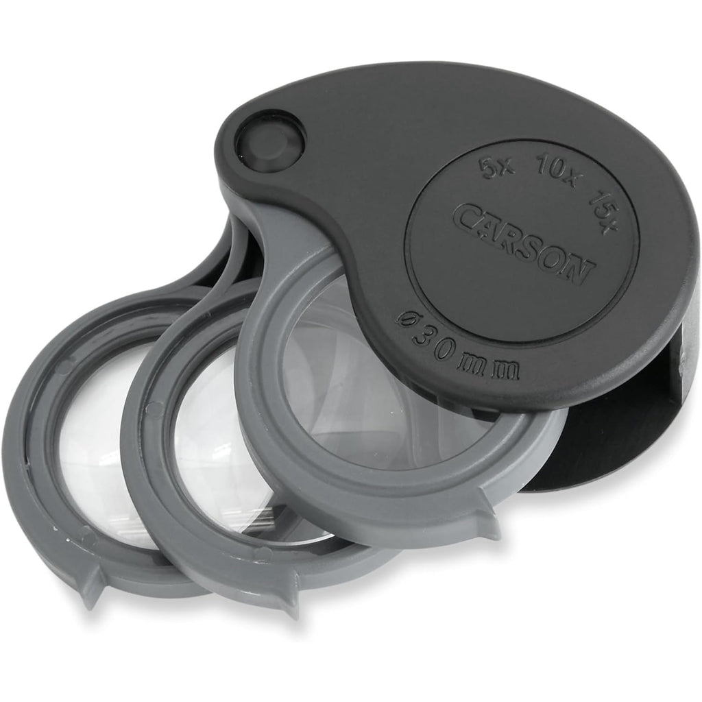 Buy now Carson TriView 5x/10x/15x Folding Loupe Magnifier with Built-in Case, 3-in-1 Portable Loupe Magnifying Glass - Adjustable Magnification, Great for Jewelry (TV-15) at indiglob india