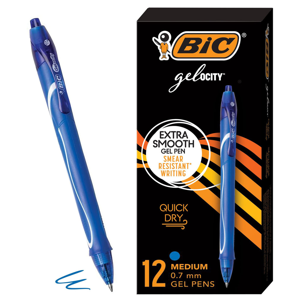 Buy now BIC Gelocity Quick Dry Blue Gel Pens, Medium Point (0.7mm), 12-Count Pack, Retractable Gel Pens With Comfortable Full Grip at indiglob india