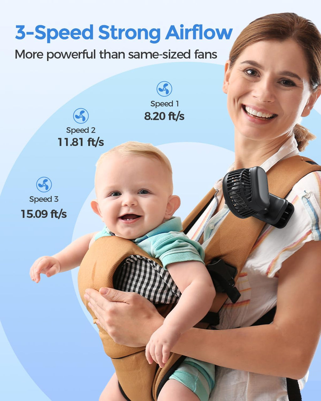 AMACOOL Mini Baby Fan with Clip for Carrier Stroller, Ultra Light 0.24 lb